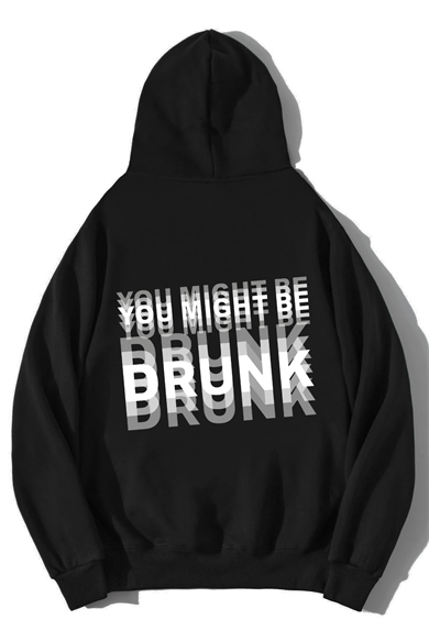 BRZ Collection Unisex Oversize You Might Be Drunk Hoodie Siyah