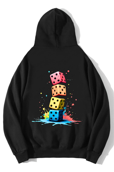 BRZ Collection Unisex Oversize Zar Baskılı Hoodie Siyah