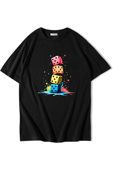 BRZ Collection Unisex Oversize Zar Baskılı T-shirt Siyah