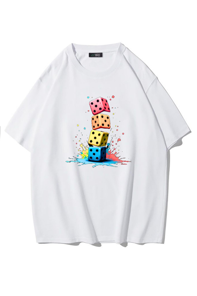 BRZ Collection Unisex Oversize Zar Baskılı T-shirt (BEYAZ)