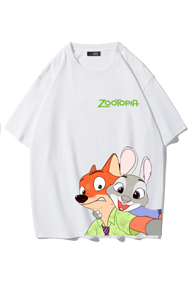 BRZ Collection Unisex Oversize Zootopia T-shirt (BEYAZ)