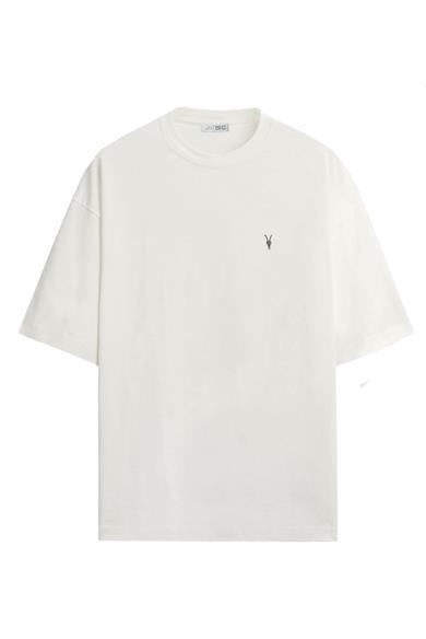 BRZ Collection Unisex Regular Fit Nakışlı Ekru T-shirt