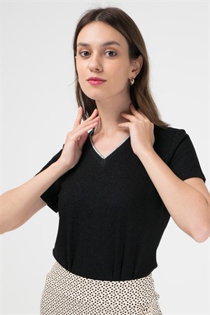 BRZ Collection Viskon V Yaka Kadın Kısa Kollu T-shirt