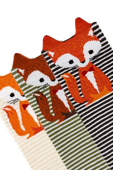 BRZ Kids 3D Tilki Desenli Kız Çocuk Çorabı 3lü Set