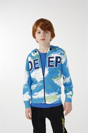 BRZ Kids Baskılı Erkek Çocuk Kapüşonlu Fermuarlı Sweatshirt