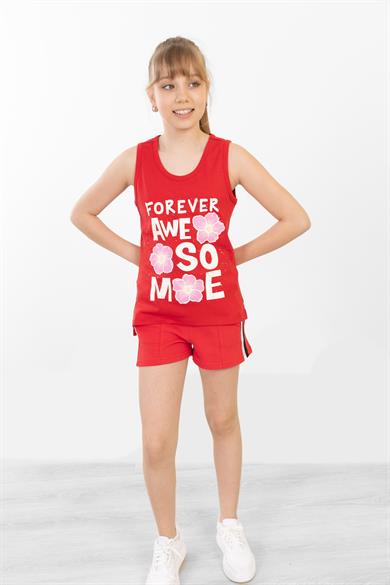 BRZ Kids Baskılı Yırtmaçlı Kız Çocuk Sıfır Kol T-shirt