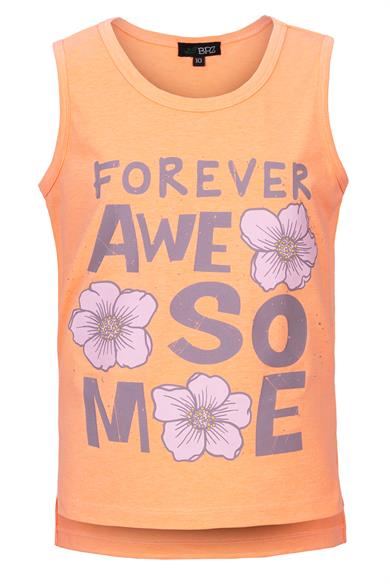 BRZ Kids Baskılı Yırtmaçlı Kız Çocuk Sıfır Kol T-shirt