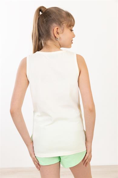 BRZ Kids Baskılı Yırtmaçlı Kız Çocuk Sıfır Kol T-shirt