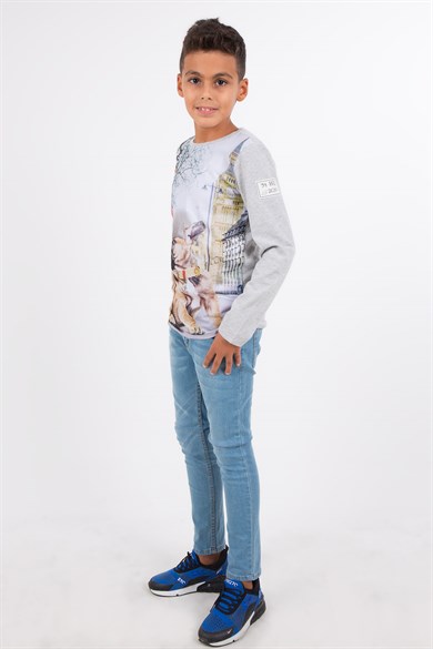 BRZ Kids Bıyık Efektli 5 Cepli Klasik Erkek Çocuk Kot Pantolon 5-10 Yaş