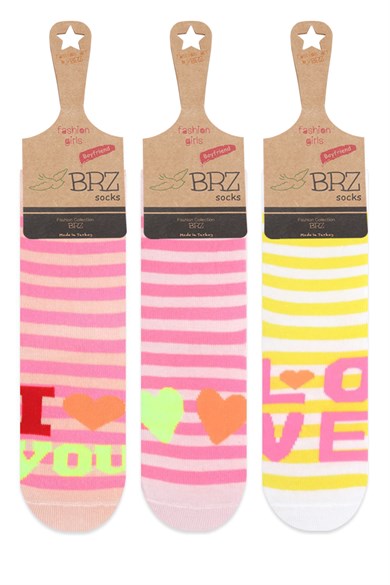 BRZ Kids Çemberli Love Yazılı Kız Çocuk Çorabı 3lü Set