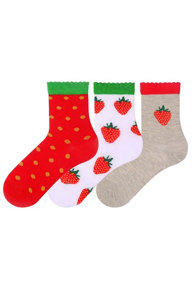 BRZ Kids Çilek Desenli Kız Çocuk Çorabı 3lü Set