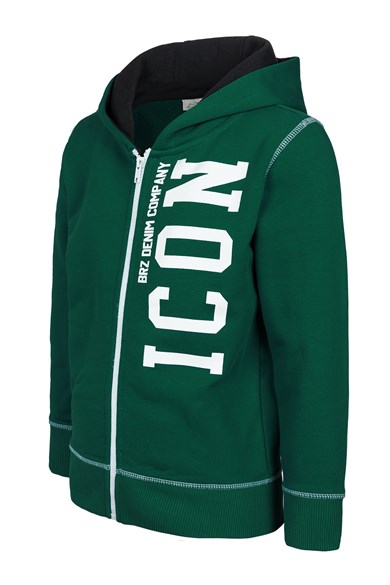 BRZ Kids Erkek Çocuk Baskılı Fermuarlı Kapüşonlu Sweatshirt