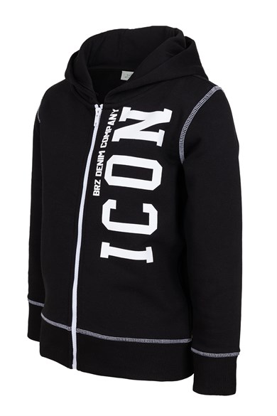 BRZ Kids Erkek Çocuk Baskılı Fermuarlı Kapüşonlu Sweatshirt