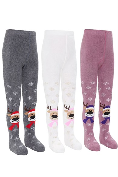 BRZ Kids Geyik Desen Havlu Kız Çocuk Külotlu Çorap 3lü Set