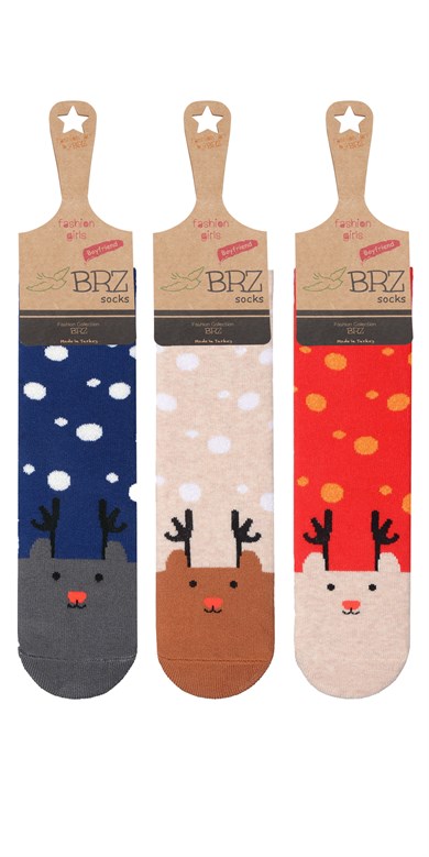 BRZ Kids Geyik Desenli Havlu Tabanaltı Baskılı Erkek Çocuk Çorabı 3lü Set