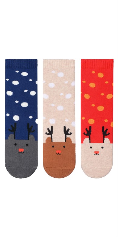 BRZ Kids Geyik Desenli Havlu Tabanaltı Baskılı Erkek Çocuk Çorabı 3lü Set