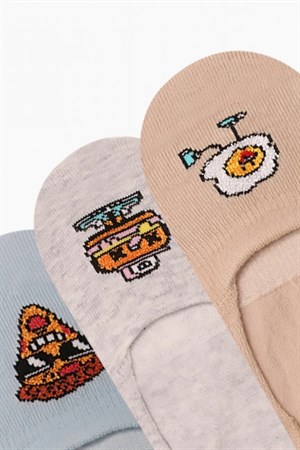 BRZ Kids Hamburger Desenli Erkek Çocuk Babet Çorabı 3lü Set