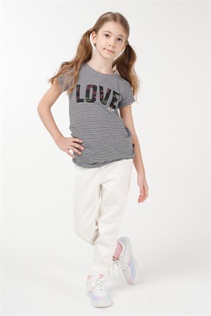 BRZ Kids İpliği Boyalı Kız Çocuk Kısa Kollu T-shirt