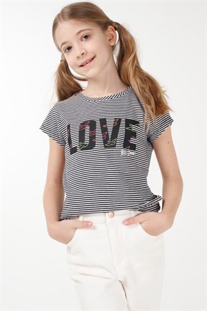 BRZ Kids İpliği Boyalı Kız Çocuk Kısa Kollu T-shirt