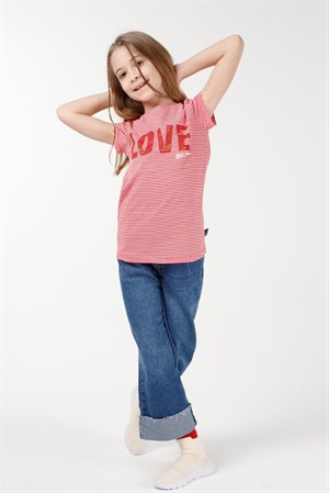 BRZ Kids İpliği Boyalı Kız Çocuk Kısa Kollu T-shirt