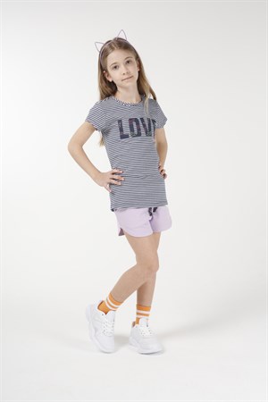 BRZ Kids İpliği Boyalı Kız Çocuk Kısa Kollu T-shirt