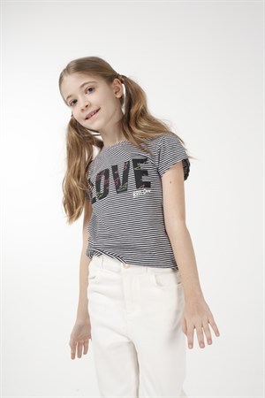 BRZ Kids İpliği Boyalı Kız Çocuk Kısa Kollu T-shirt