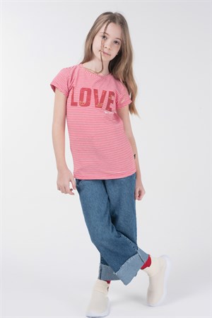 BRZ Kids İpliği Boyalı Kız Çocuk Kısa Kollu T-shirt