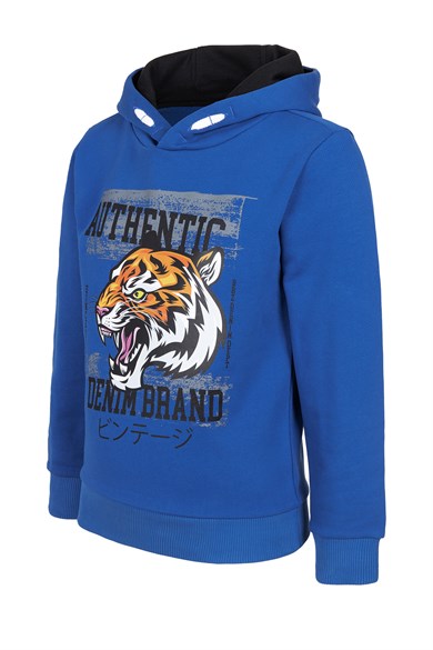 BRZ Kids Kaplan Baskılı Erkek Çocuk Kapüşonlu Sweatshirt