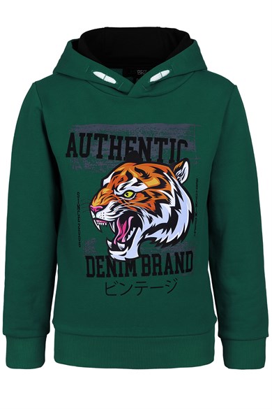 BRZ Kids Kaplan Baskılı Erkek Çocuk Kapüşonlu Sweatshirt