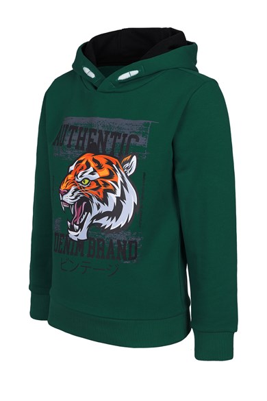BRZ Kids Kaplan Baskılı Erkek Çocuk Kapüşonlu Sweatshirt
