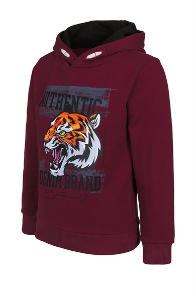 BRZ Kids Kaplan Baskılı Erkek Çocuk Kapüşonlu Sweatshirt