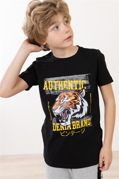 BRZ Kids Kaplan Baskılı Erkek Çocuk Kısa Kollu T-shirt
