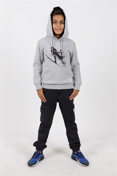BRZ Kids Kayakçı Baskılı Kapüşonlu Sweatshirt Erkek Çocuk