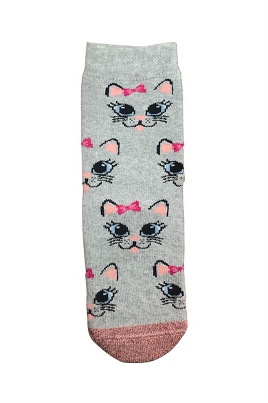 Brz Kids Kedi Desenli Simli Kız Çocuk Havlu Çorabı 3lü Set