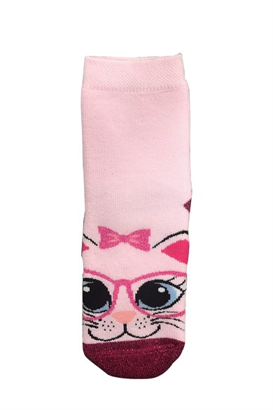 Brz Kids Kedi Desenli Simli Kız Çocuk Havlu Çorabı 3lü Set