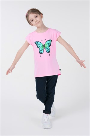 BRZ Kids Kelebek Baskılı Kız Çocuk Kısa Kollu T-shirt