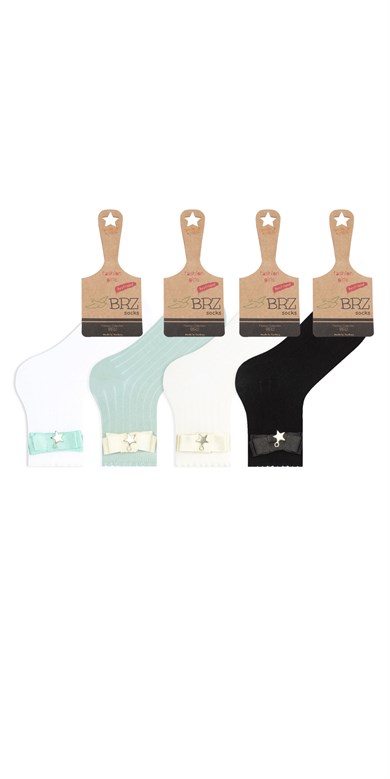 BRZ Kids Kelebek Fiyonklu Kız Çocuk Çorabı 4lü Set