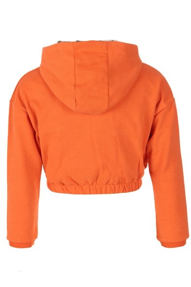 BRZ Kids Kız Çocuk Turuncu Renk Crop Sweatshirt Pantolon Takım