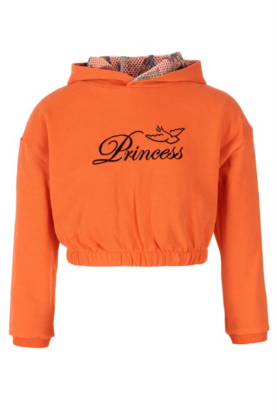 BRZ Kids Kız Çocuk Turuncu Renk Crop Sweatshirt Pantolon Takım