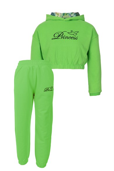 BRZ Kids Kız Çocuk Yeşil Crop Sweatshirt Pantolon Takım