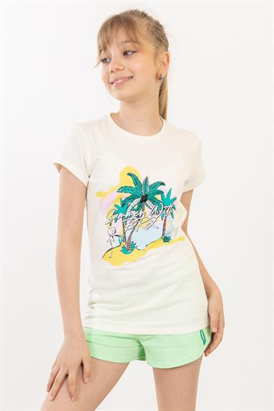 BRZ Kids Palmiye Baskılı Kız Çocuk T-shirt