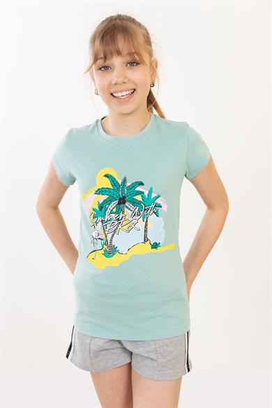BRZ Kids Palmiye Baskılı Kız Çocuk T-shirt