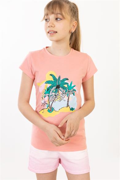BRZ Kids Palmiye Baskılı Kız Çocuk T-shirt