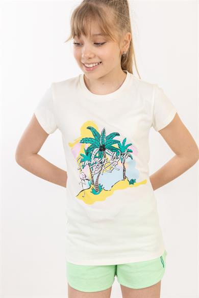 BRZ Kids Palmiye Baskılı Kız Çocuk T-shirt