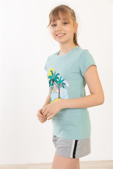 BRZ Kids Palmiye Baskılı Kız Çocuk T-shirt