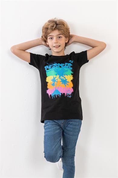 BRZ Kids Palmiye Baskılı Unisex Çocuk Kısa Kollu T-shirt