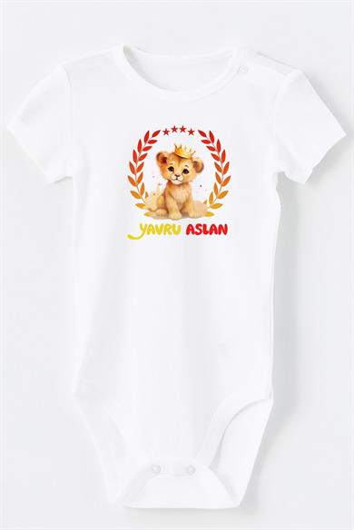 BRZ Kids Pamuklu Yavru Aslan Baskılı Omuz ve Alt Kısmı Çıtçıtlı Body Bebek Zıbın