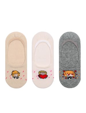 BRZ Kids Paun Desenli Kız Çocuk Babet Çorabı 3lü Set