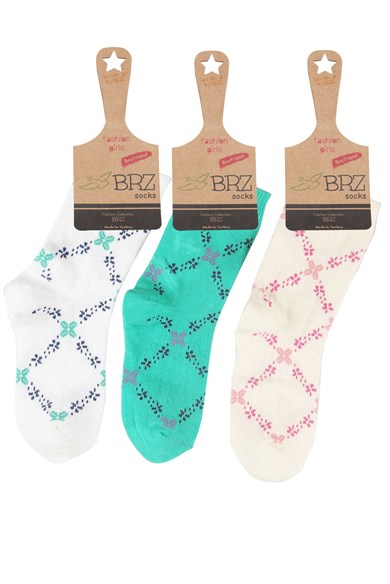 BRZ Kids Sarmaşık Desenli Kız Çocuk Çorabı 3lü Set