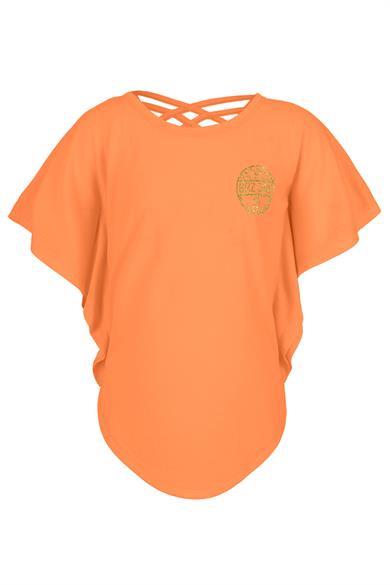 BRZ Kids Sim Baskılı Neon Turuncu Kız Çocuk Yarasa Kollu T-shirt.